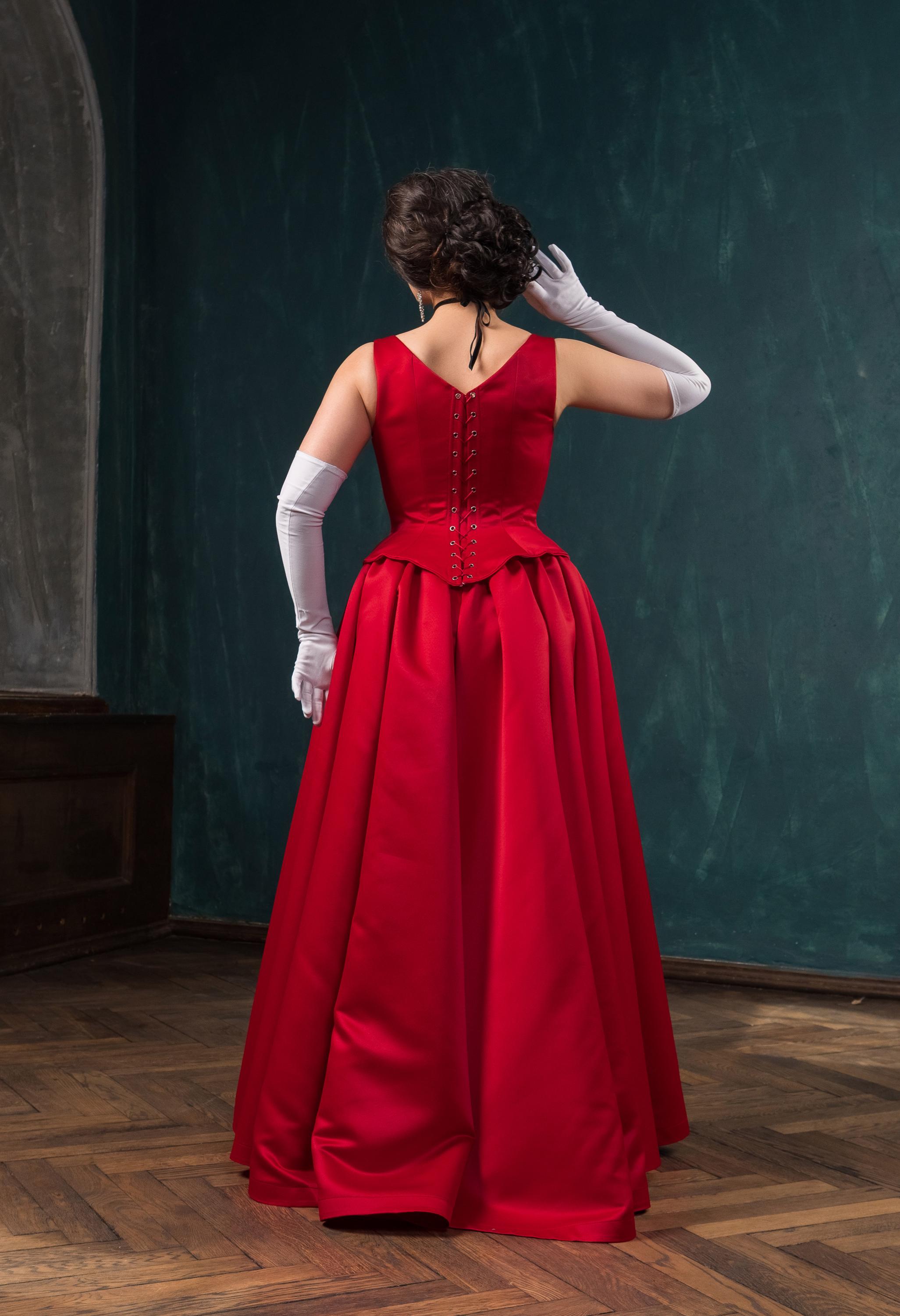 victorian style red dress Brick Red Victorian Puff Sleeve Vintage Dress