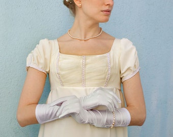 Regency dress, Ivory high waistline gown, Napoleonic fashion, 1800s Ballgown