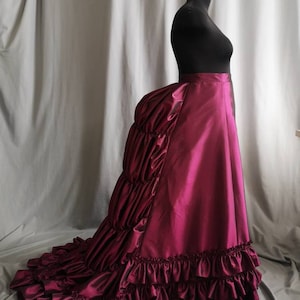 Victorian Burgundy Skirt, 1880s Taffeta Petticoat, Bustle Underwear image 6