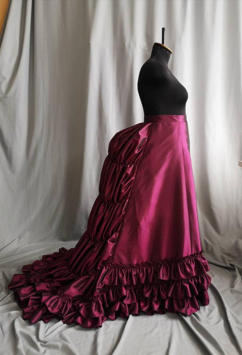 Victorian Burgundy Skirt, 1880s Taffeta Petticoat, Bustle Underwear image 6