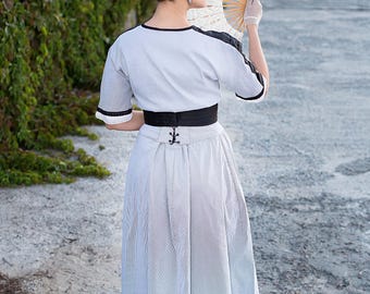 1910年代のアンティークドレスクリームベージュ×ライトブルー