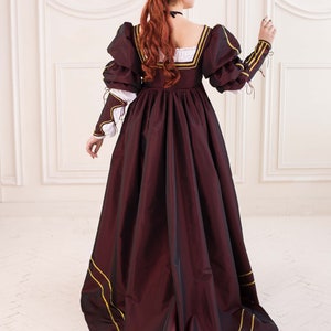Dark Red Renaissance Dress, 1500s Renaissance Gown image 7