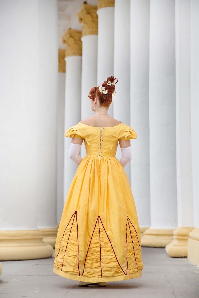 Yellow Biedermeier Dress, 1820s Silk Ball Gown image 3