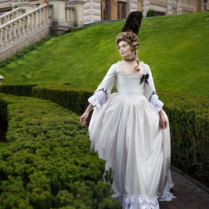 Grey and Black Rococo Dress, 18th Century Silver Gown