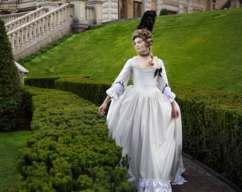 Grey and Black Rococo Dress, 18th Century Silver Gown, Georgian Wedding Dress