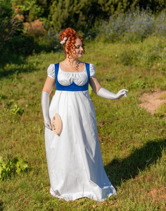 Corpiño azul estilo Regencia, corselete napoleónico del siglo XIX