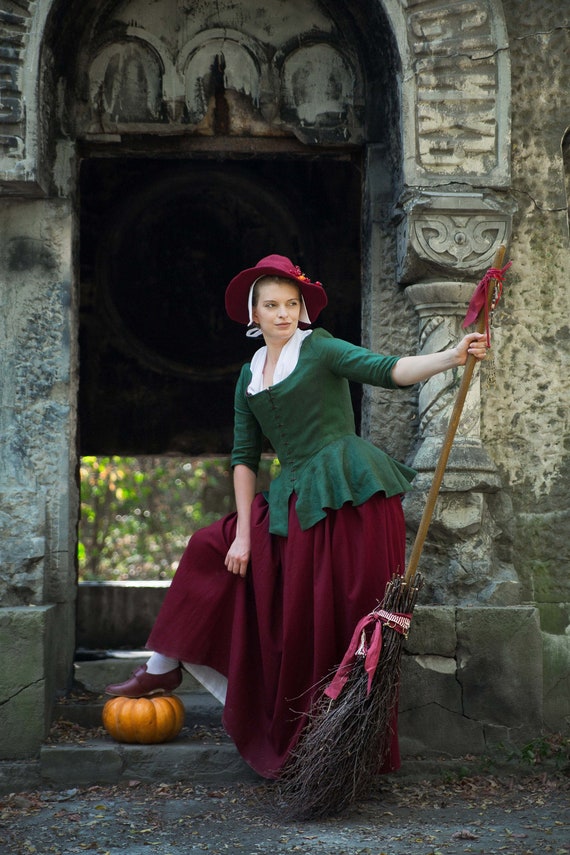 1700s Linen Costume, Georgian Townswoman Gown, Rococo Witch Costume, Custom Made 1700s Linen Costume, Georgian Townswoman Gown, Rococo Witch Costume, Custom Made