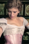 Titanic Era Pink Corset, Individually Tailored 1910s Shady Rose Satin Corset
