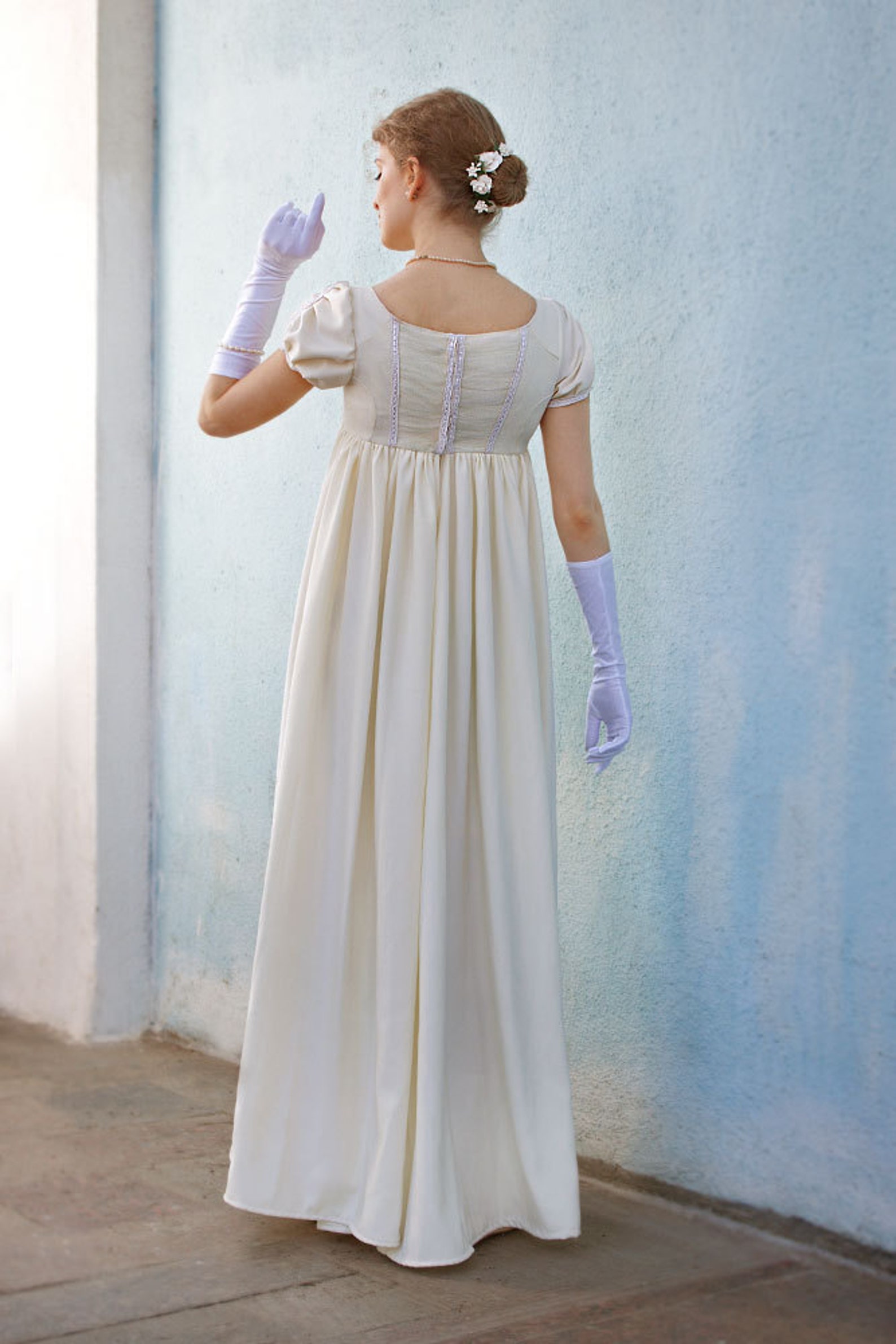Regency Dress White High Waistline Gown Napoleonic Fashion Etsy