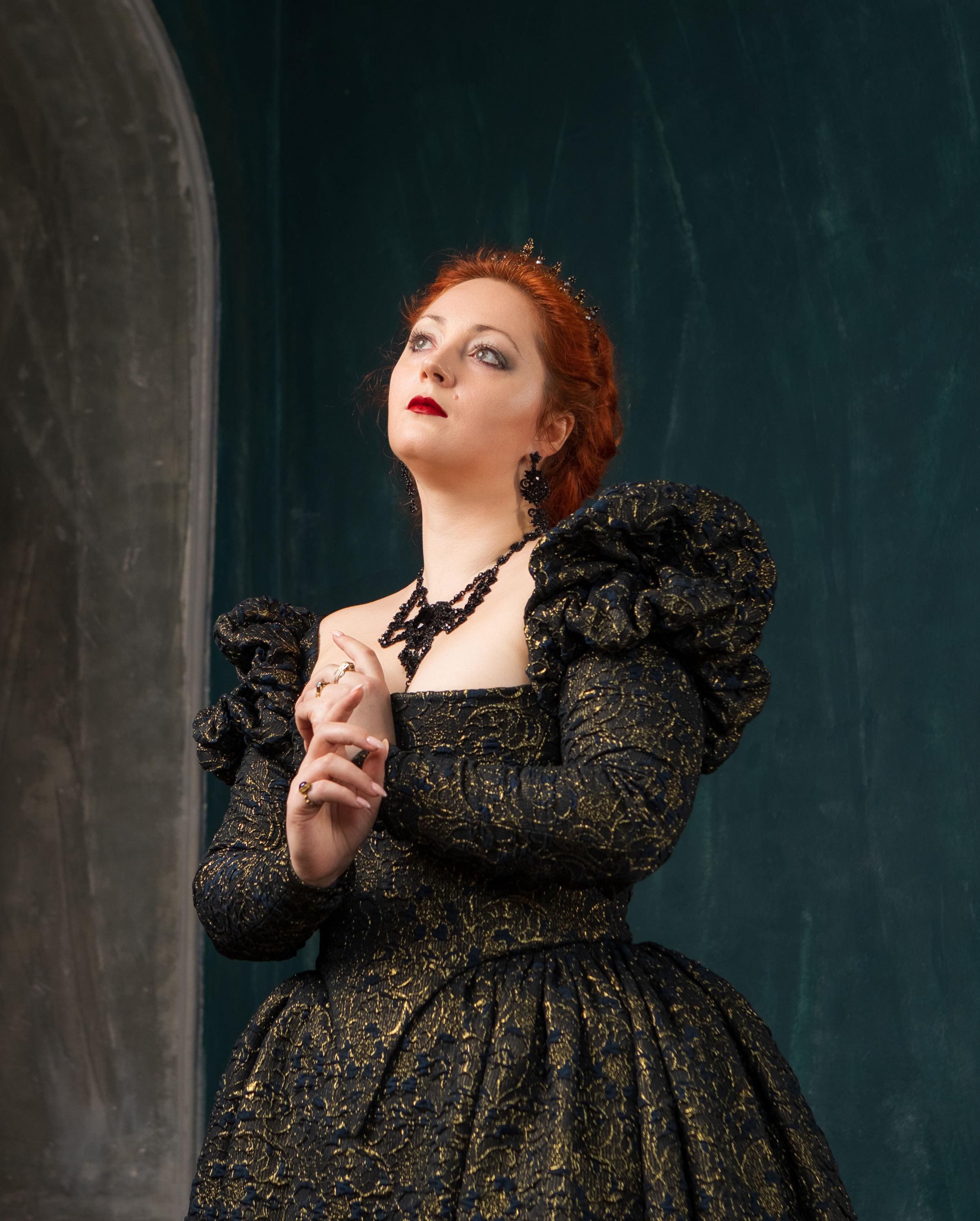 black and gold renaissance dress Gold Corset Gown and Black Gothic Sorceress Angel Chemise Fantasy Renaissance Over Gown Dress Made for You!