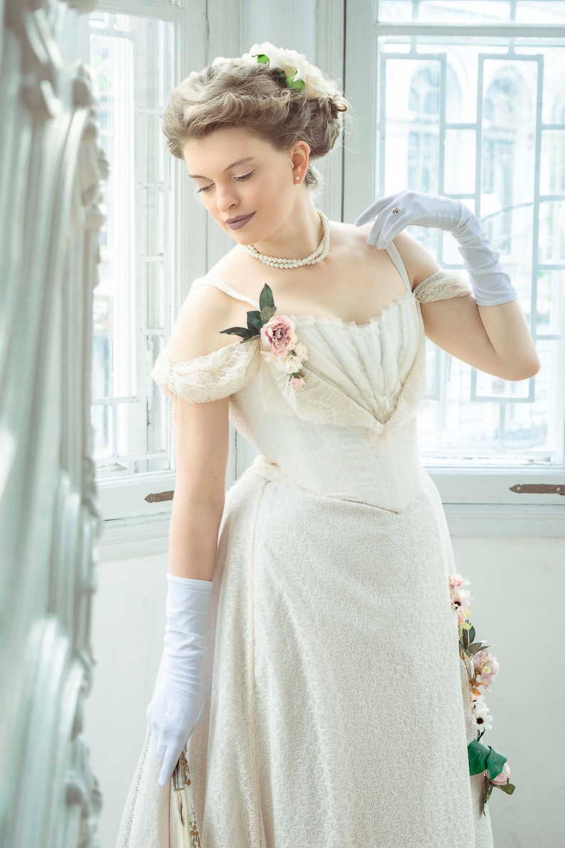 Belle Epoque Ball Gown 1900s Beige Dress Etsy