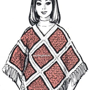 Crochet Poncho Pretty Granny Square Poncho Crochet Pattern Sizes Small Medium and Large Vintage 60s PDF