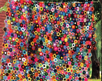 Crochet Afghan Blanket PDF Meadow Flower Afghan Pattern Motifs Joined As You Go - No Sewing!