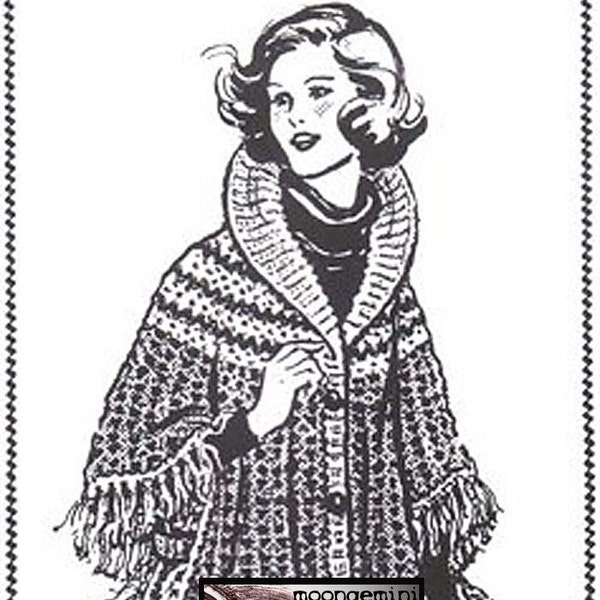 Crochet Poncho Pattern Fringed Cape Shawl Vintage Pattern PDF Instant Download