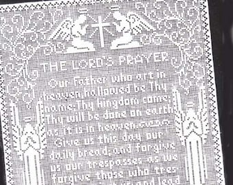 Filet Crochet The Lord's Prayer Wall Panel Vintage Pattern PDF Catholic & Protestant Versions