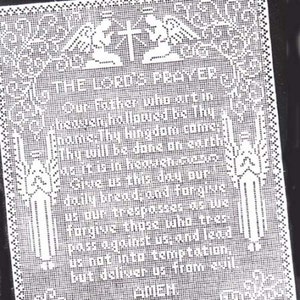 Filet Crochet The Lord's Prayer Wall Panel Vintage Pattern PDF Catholic & Protestant Versions