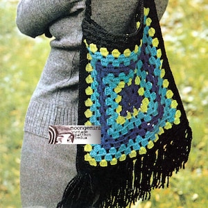 Crochet Purse Bag Giant Granny Square Handbag Tote 60s Vintage Pattern PDF