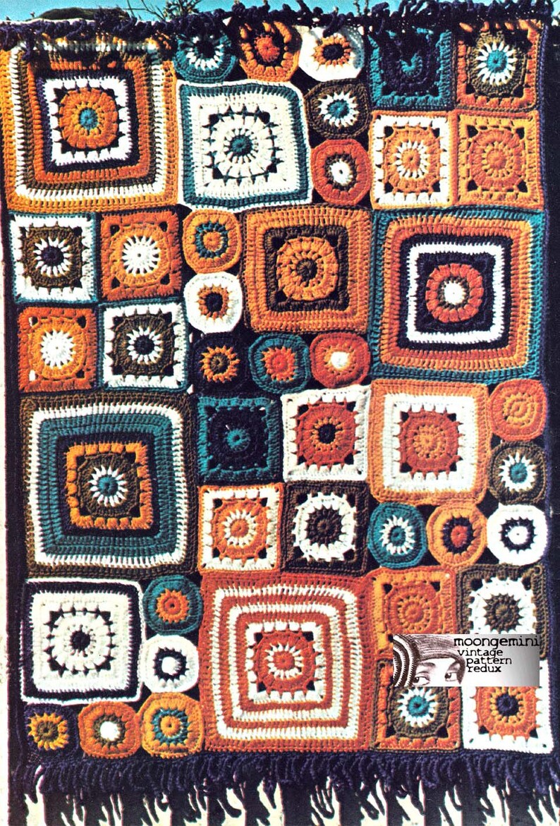 Crochet Granny Square Rug Vintage 60s Patchwork Mural Pattern Etsy