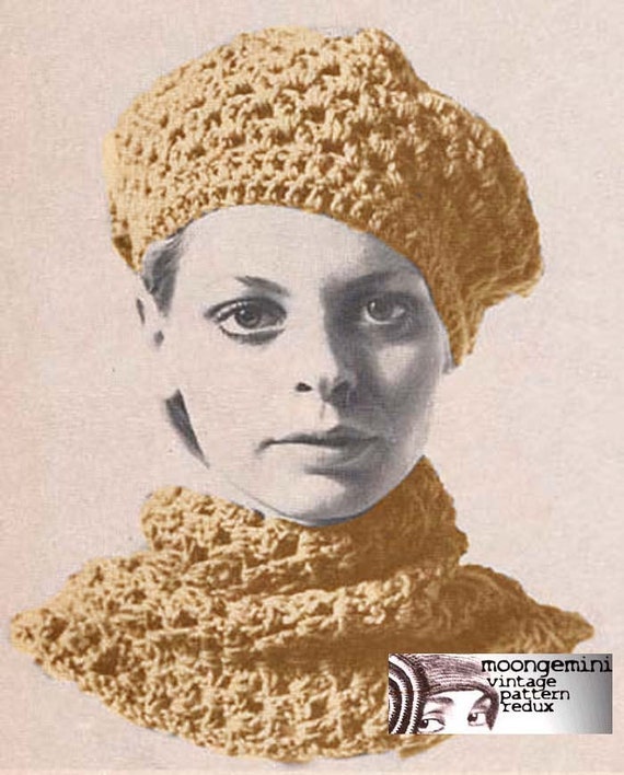 Fringed Tam & Muff Bag Crochet Hat Beret Purse Handbag Pattern EBook Download