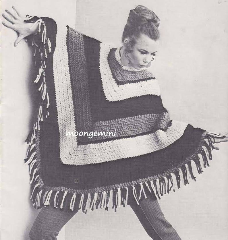 Crochet Poncho in 3 Colors Vitnage 1960s Pattern PDF image 1