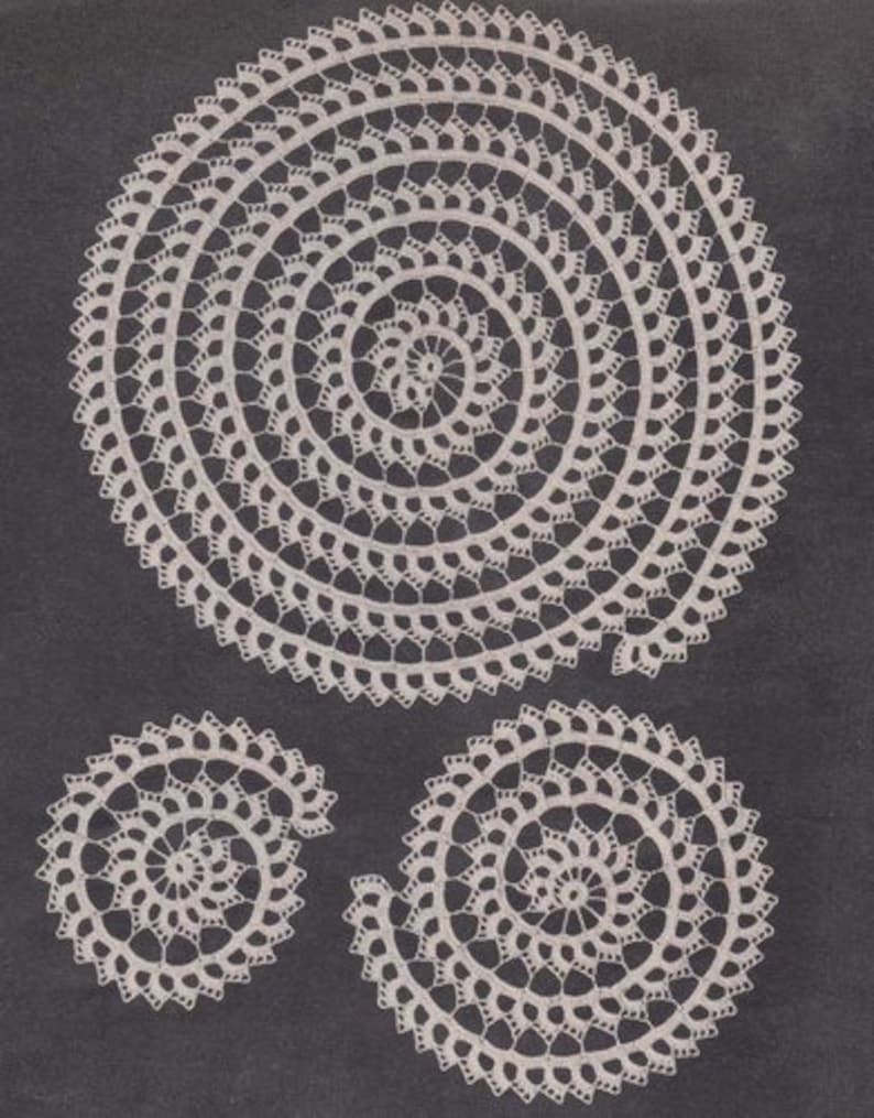 Crochet Doily Pattern Spiral Scroll Doily Set Doilies PDF Instant Download image 1