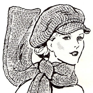 Crochet Hat Pattern Cap & Scarf Newsboy Newsie Beanie Pattern PDF Instant Download