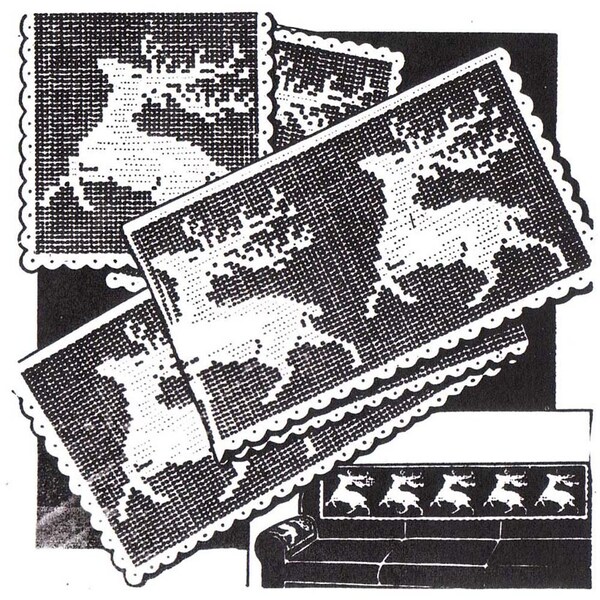 Reindeer Davenport Set Filet Crochet Pattern PDF Instant Download