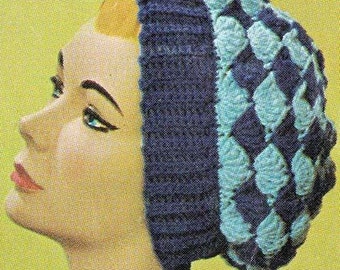 Crochet Snood Pattern Shell Stitch Hat Slouchy Beret Beanie Tam Vintage Crochet Pattern Instant Download