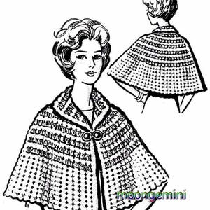 Crochet Cape Stripe Yoke Capelet Crochet Vintage Mail Order Pattern Sz 10-18 PDF