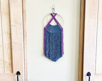 Teal and Purple Macrame Wall Hanging: Peacock Inspired Decor