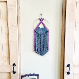 Modern Purple and Teal Macrame Wall Hanging | &quot;Peacock&quot; Inspired Wall Hanging