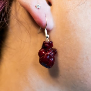 Heart Earrings | Anatomically Correct Heart Earrings | Red Heart | Silver Earrings | Gothic Witchy Gifts for Witches