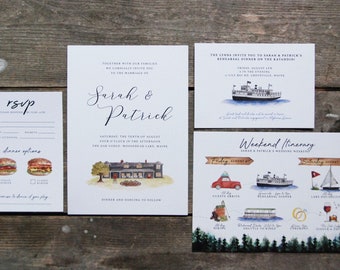 Custom Wedding Invitations - Watercolor Illustrations