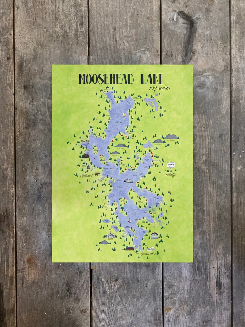 Moosehead Lake Maine Map Etsy