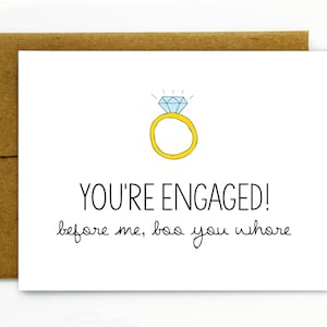 Cartão de noivado engraçado / Cartão de casamento engraçado / Parabéns pelo noivado / Anel de diamante / Meninas malvadas - Boo You Whore - Noivado