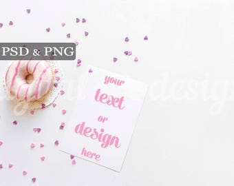 Download Free Donuts Sugar Hearts Mockup Styled Stock Photography White Desktop PSD Mockup Template