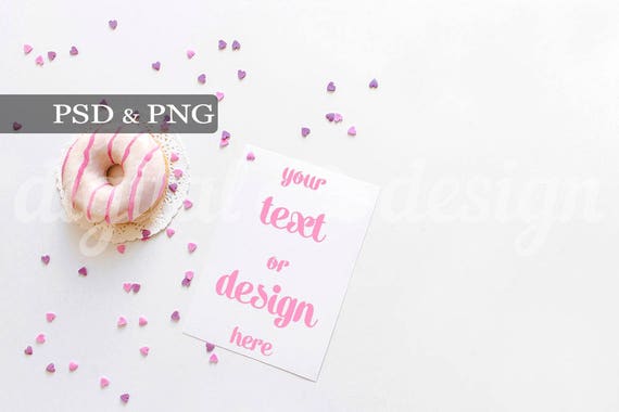 Donuts Sugar Hearts Mockup Styled Stock Photography White Desktop