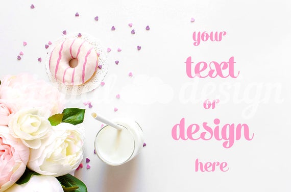 Peony Donuts Milk Photography Mockup White Desktop Stationery Styled Peony Donuts Milk Photography Mockup White Desktop Stationery Styled