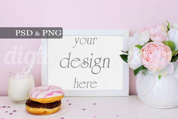 Peony Donut Milk Horizontal Mockup Frame Feminine Styled