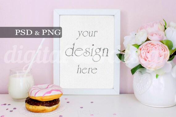 Peony Donut Milk Vertical Mockup Frame Feminine Styled