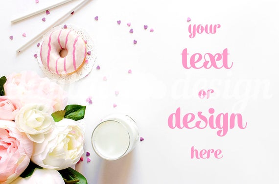 Peony Donuts Party Straw Photography Mockup White Desktop Stationery