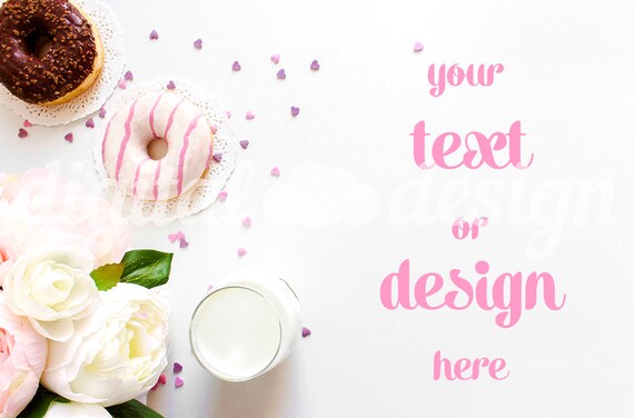 Peony Chocolate Donuts Photography Mockup White Desktop Stationery Styled