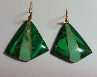 Malachite, Turquoise and Rosewood Inlay Earrings
