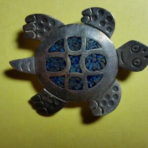 Sterling & Turquoise Turtle Brooch