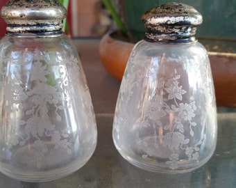 Cambridge Chantilly Etched Glass Salt and Pepper Shakers