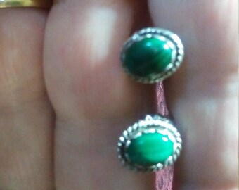 Sterling And Malachite Oval Stud Earrings