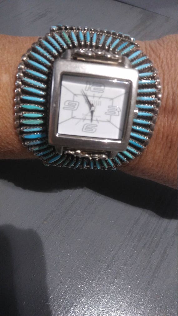 Zuni Sterling Needle Point Cuff And Ecclissi Watch - image 1