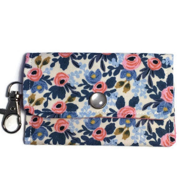 Cream floral snap wallet, card wallet, business card holder, keychain wallet, mini wallet, card case, loyalty card holder, credit card case