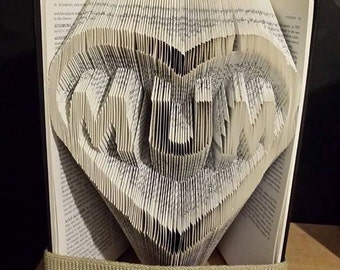 Book folding art pattern for Mum inside a heart