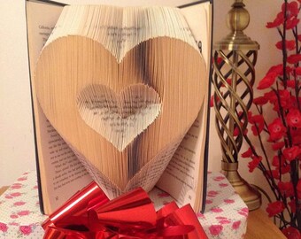 Book folding art pattern for a Heart with inverted heart centre